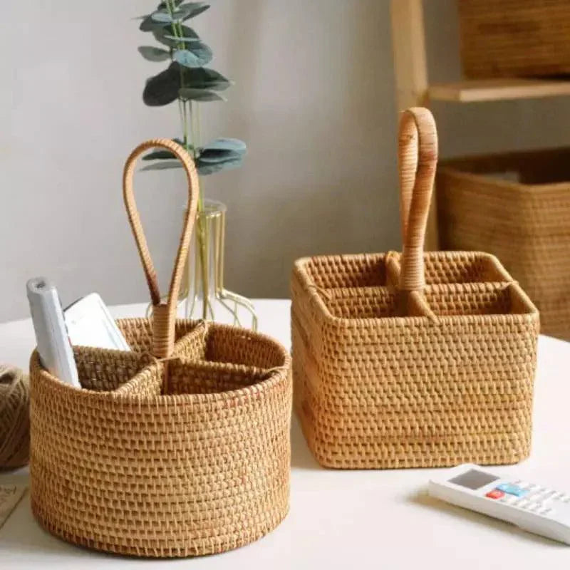 Cesta de Armazenamento de Vime em Rattan Feita a Mão