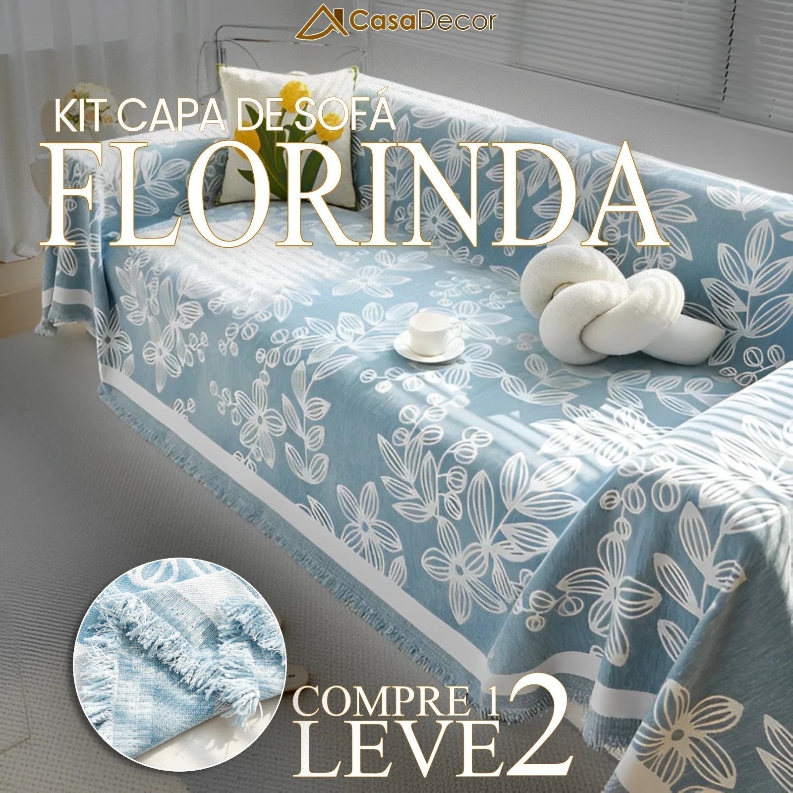 [Pague 1, Leve 2] Capa de Sofá Florinda (O Abraço Floral Que Aconchega Seu Lar!) + BRINDE: 2 Almofadas