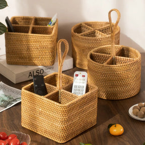 Cesta de Armazenamento de Vime em Rattan Feita a Mão